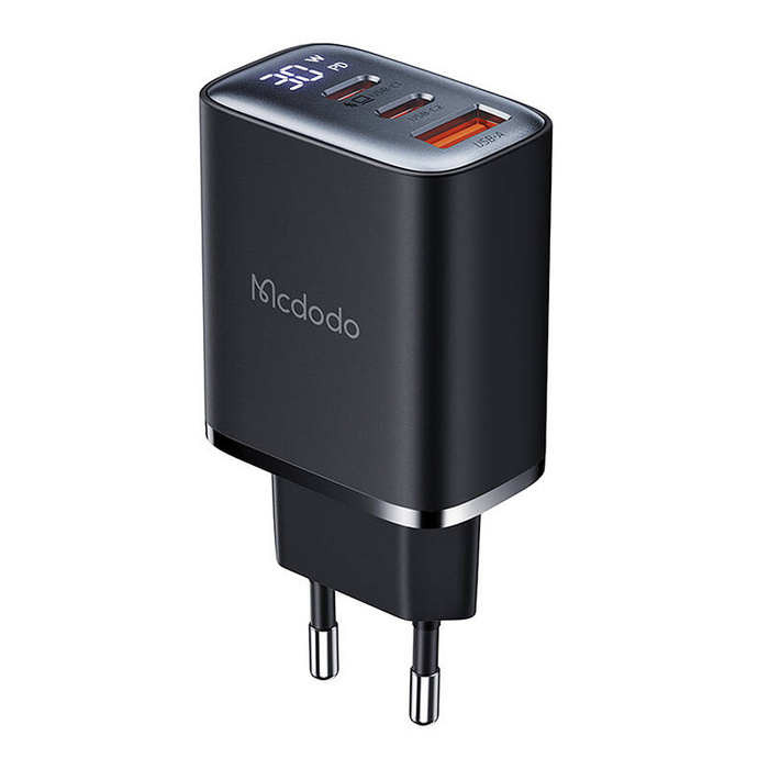 Ładowarka sieciowa z wyświetlaczem Mcdodo CH-2180 2xUSB-C + USB-A, 30W (czarna)