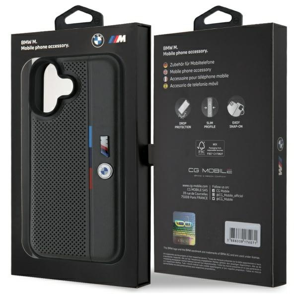 Etui BMW iPhone 16 6.1" antracyt/anthracite hardcase M Perforated Tricolor Detail Line