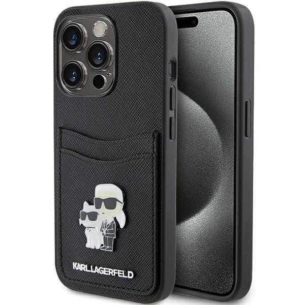 Etui Karl Lagerfeld KLHCP15LSAPKCNPK iPhone 15 Pro 6.1" czarny/black hardcase Saffiano Cardslot Karl&Choupette Metal Pin