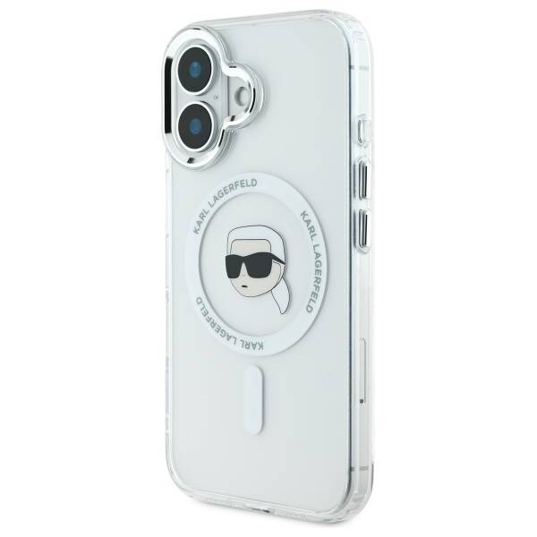 Etui Karl Lagerfeld iPhone 16 6.1" biały/white hardcase IML Metal Karl Head MagSafe