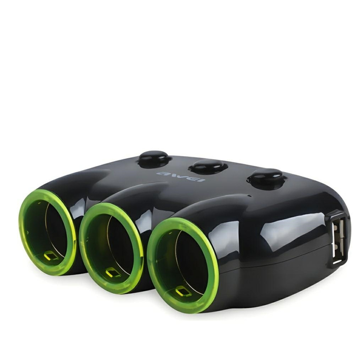 Ładowarka Samochodowa AWEI Rozgałęźnik Samochodowy 2 USB C-35 3 Gniazda Zapalniczki 12V Czarny