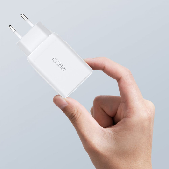 ŁADOWARKA TECH-PROTECT C65W 3-PORT NETWORK CHARGER PD65W/QC3.0 WHITE
