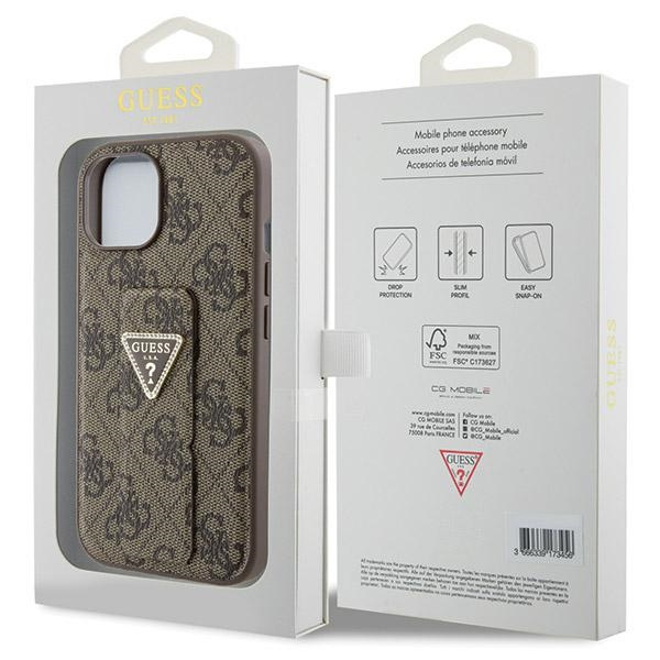 Etui Guess GUHCP15SPGS4TDW iPhone 15 6.1" brązowy/brown hardcase Grip Stand 4G Triangle Strass Case