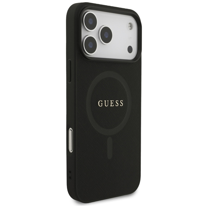 Etui Guess Saffiano Classic Logo MagSafe do iPhone 17 Pro Max czarny