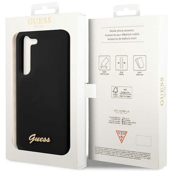 Etui Guess GUHCS23MSLSMK S23 Plus S916 czarny/black hardcase Silicone Vintage Gold Logo