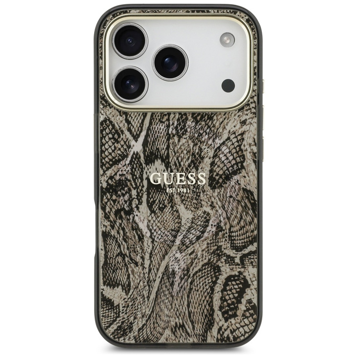 Etui Guess Python Pattern MagSafe do     iPhone 17 Pro brązowy