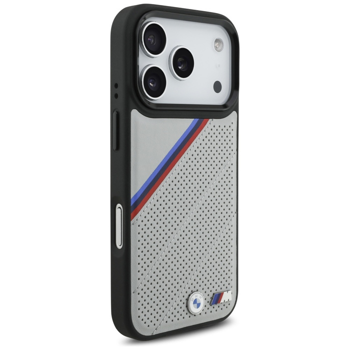 Etui BMW M Tricolor Metal Logo MagSafe   do iPhone 17 Pro szary