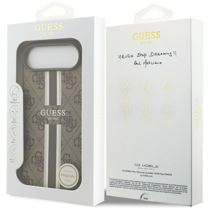 Etui Guess 4G Printed Stripes MagSafe do iPhone 17 Air brązowy