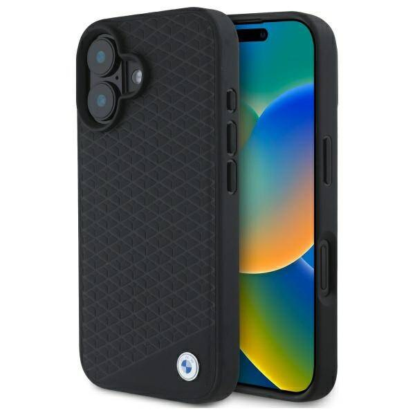 Etui BMW iPhone 16 6.1" czarny/black hardcase Sign Leather Diamond Metal Logo MagSafe