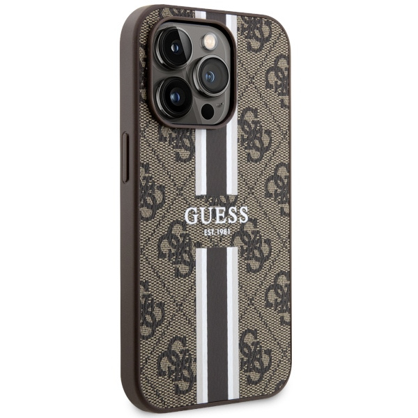 Etui Guess GUHMP14LP4RPSW iPhone 14 Pro 6.1" brązowy/brown hardcase 4G Printed Stripes MagSafe Case