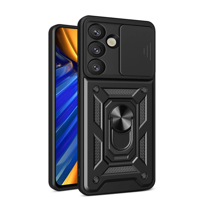 Pancerne etui Hybrid Armor Camshield z podstawką i osłoną aparatu na Oppo F29 5G / A5 5G - czarne