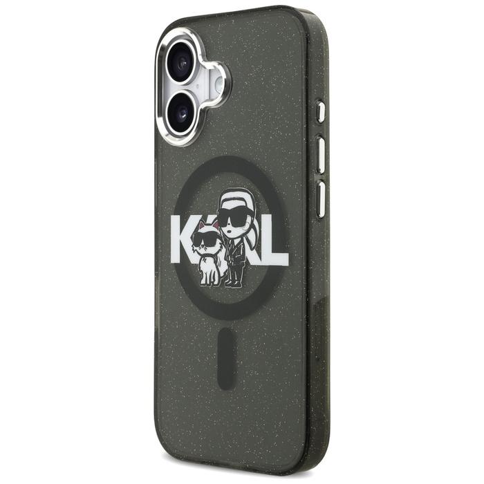 Etui Karl Lagerfeld IML Glitter Karl &   Choupette Sketch Logo MagSafe do iPhone 17 czarny