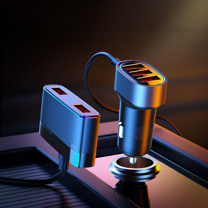 Joyroom szybka ładowarka samochodowa 5x USB 6,2 A z przedłużaczem czarny (JR-CL03)