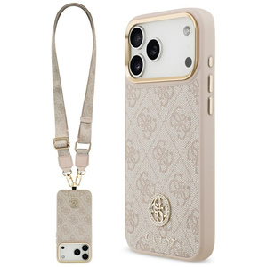 Etui Guess 4G Strass Logo & Big Strap    Metal Buttons MagSafe do iPhone 17 Pro Max różowy