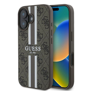 Etui Guess iPhone 16 Plus brązowy/brown MagSafe 4G Printed Stripes
