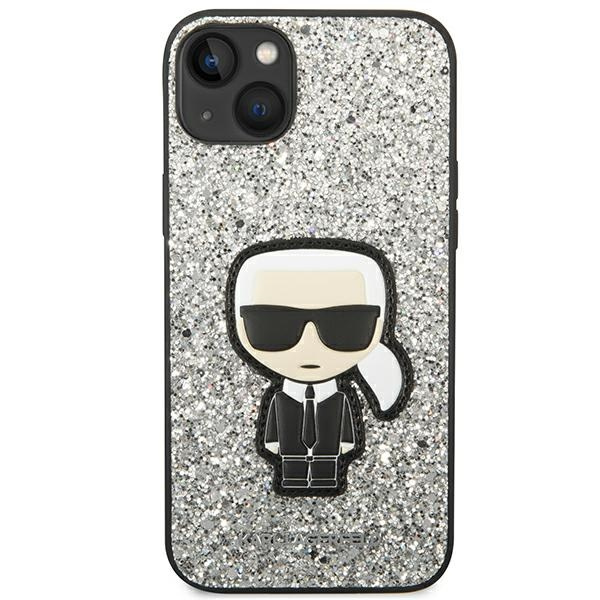 Etui KARL LAGERFELD Apple iPhone 14 Glitter Flakes Ikonik Srebrny Hardcase