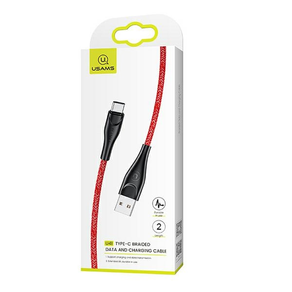USAMS Kabel pleciony U41 USB-C/USB Fast Charge 2m czerwony/red SJ395USB02 (US-SJ395)