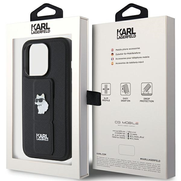 Etui Karl Lagerfeld KLHCP15XGSACHPK iPhone 15 Pro Max 6.7" czarny/black hardcase Gripstand Saffiano Choupette Pins Case