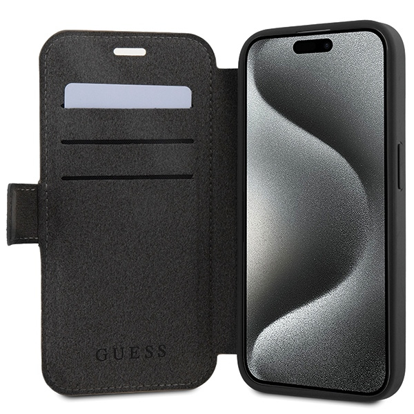 Etui Guess GUBKP15S4GMGGR iPhone 15 / 14 / 13 6.1" szary/grey book 4G Metal Logo Case