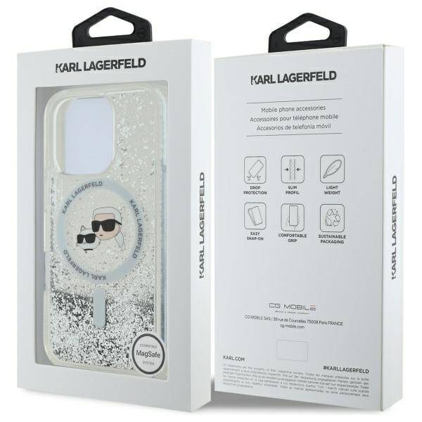 Etui Karl Lagerfeld iPhone 16 Pro Max 6.9" hardcase transparent Liquid Glitter Karl&Choupette Head Magsafe