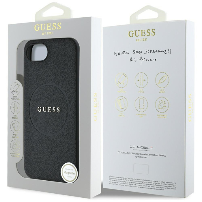 Etui Guess Grained Ring MagSafe do       iPhone 16e czarny