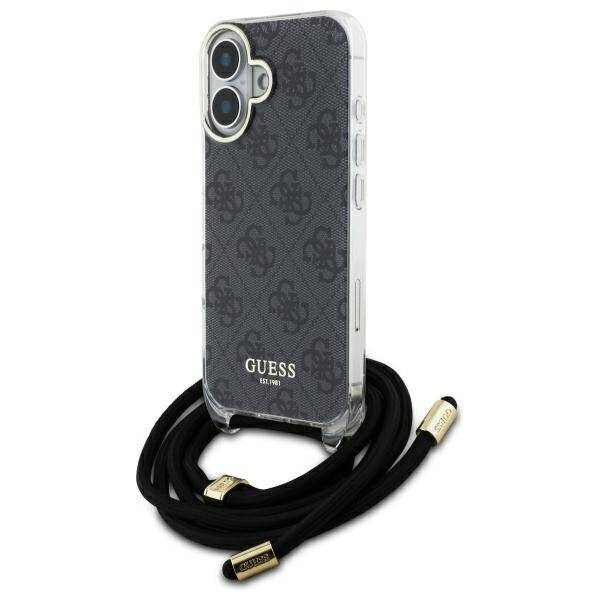 Etui Guess iPhone 16 czarny/black hardcase Crossbody Cord 4G Print