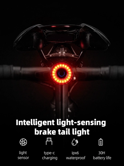 Lampa rowerowa Rockbros Q3 tylna z inteligentnym systemem stop - czarna