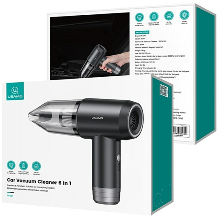 USAMS Odkurzacz samochodowy 6w1 XJ series czarny/black ZB291XCQ01 (US-ZB291)