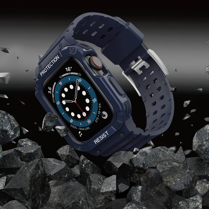 Protect Strap Band opaska z etui do Watch 7 / 6 / 5 / 4 / 3 / 2 / SE (45 / 44 / 42mm) obudowa pancerny pokrowiec na zegarek niebieski