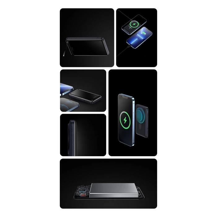 Baseus Magnetic Bracket powerbank z bezprzewodowym ładowaniem MagSafe 10000mAh 20W Overseas Edition biały (PPCX000202) z Kablem USB-C 0,5m