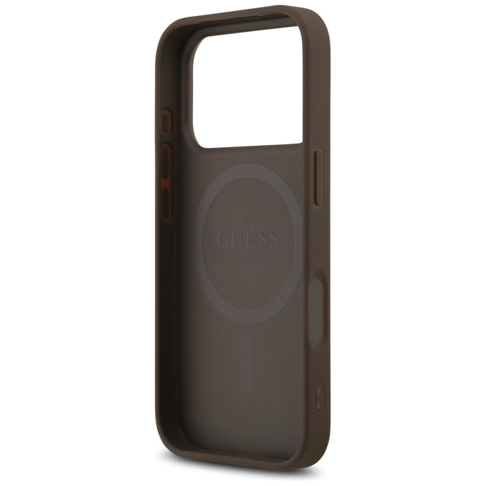 Etui Guess 4G Printed Stripes MagSafe do iPhone 17 Pro brązowy