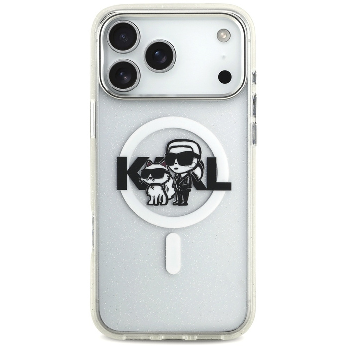 Etui Karl Lagerfeld IML Glitter Karl &   Choupette Sketch Logo MagSafe do iPhone 17 Pro Max przezroczysty