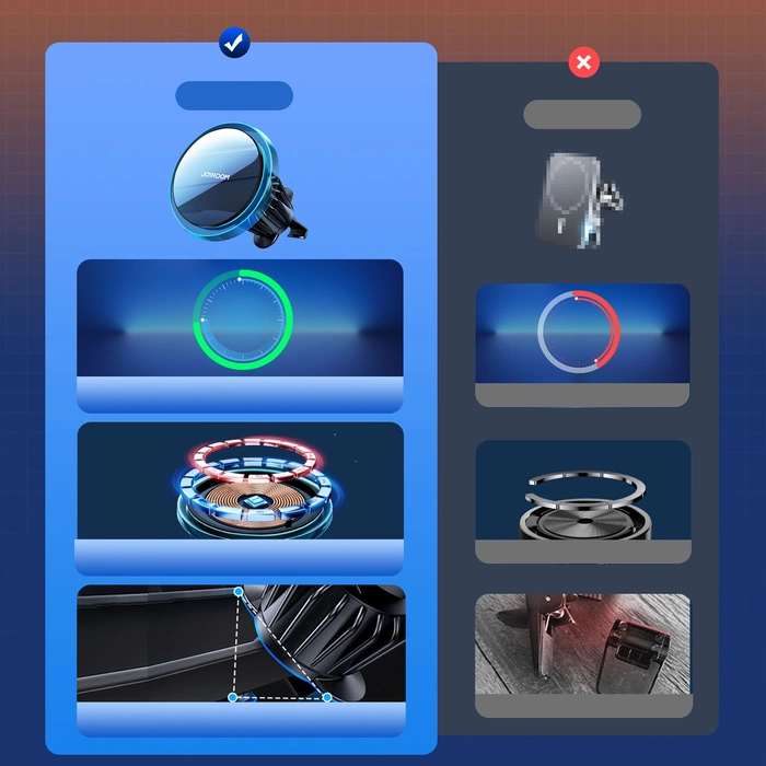 Joyroom samochodowy uchwyt magnetyczny bezprzewodowa indukcyjna ładowarka Qi 15W (kompatybilna z MagSafe do iPhone) na kratkę nawiewu srebrny (JR-ZS291)