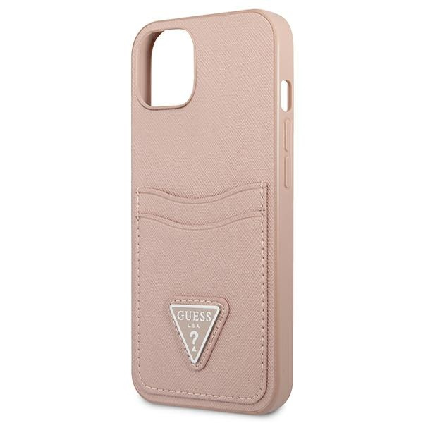 Etui GUESS Apple iPhone 13 Saffiano Triangle Logo Cardslot Różowy Hardcase