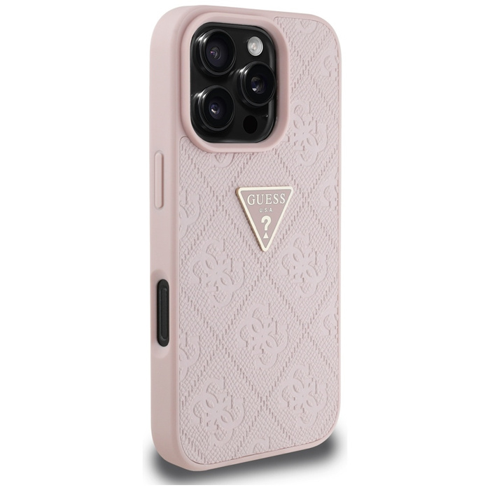 Etui Guess Hot Stamp 4G Pattern Triangle  Metal Logo do iPhone 16 Pro Max różowy
