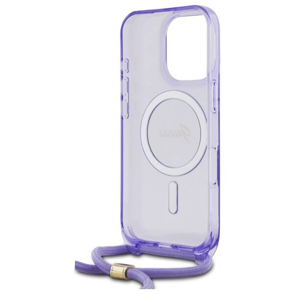 Etui Guess iPhone 16 Pro fioletowy/purple hardcase Crossbody Cord Script MagSafe