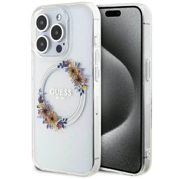 Etui Guess GUHMP15XHFWFCT iPhone 15 Pro Max 6.7" transparent hardcase IML Flowers Wreatch MagSafe Case