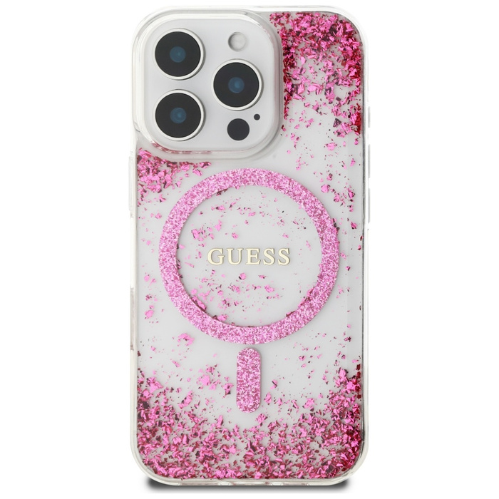 Etui Guess HC Resin Bottom Glitter do     iPhone 16 Pro MagSafe różowy