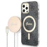 Zestaw Etui Guess Case+ Charger iPhone 12/12 Pro czarny/black hard case 4G Print MagSafe