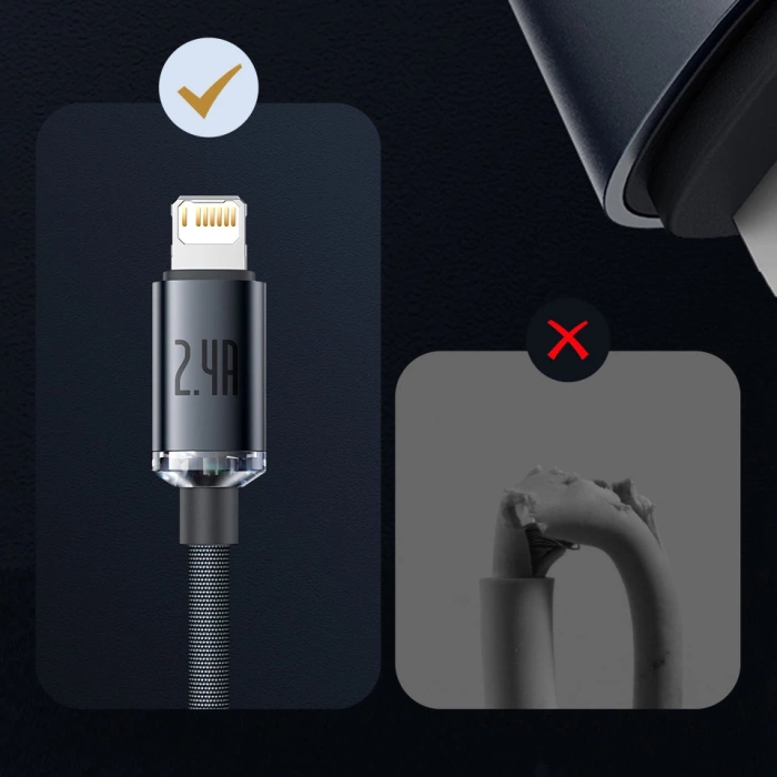 Baseus Crystal Shine Series kabel przewód USB do szybkiego ładowania i transferu danych USB Typ A - Lightning 2,4A 2m niebieski (CAJY000103)