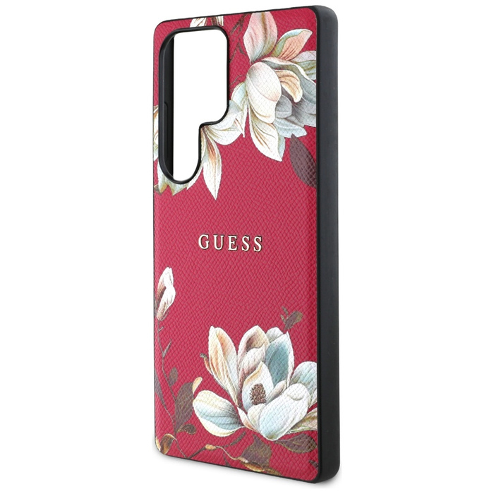 Etui Guess Grained Printed Flower         Pattern MagSafe do Samsung Galaxy S25 Ultra fuksja