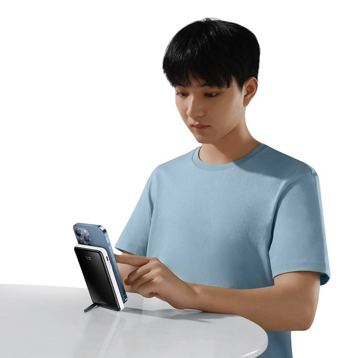 Baseus Magnetic Bracket powerbank z bezprzewodowym ładowaniem MagSafe 10000mAh 20W Overseas Edition biały (PPCX000202) z Kablem USB-C 0,5m