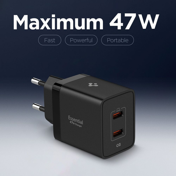 ŁADOWARKA SIECIOWA SPIGEN ESSENTIAL EE472EU 2-PORTOWA 47W CZARNA