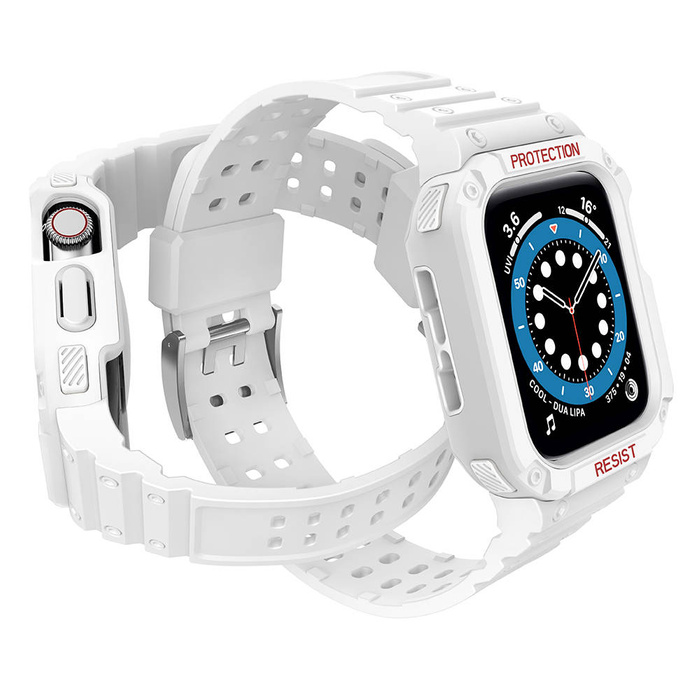 Protect Strap Band opaska z etui do Watch 7 / 6 / 5 / 4 / 3 / 2 / SE (45 / 44 / 42mm) obudowa pancerny pokrowiec na zegarek biały