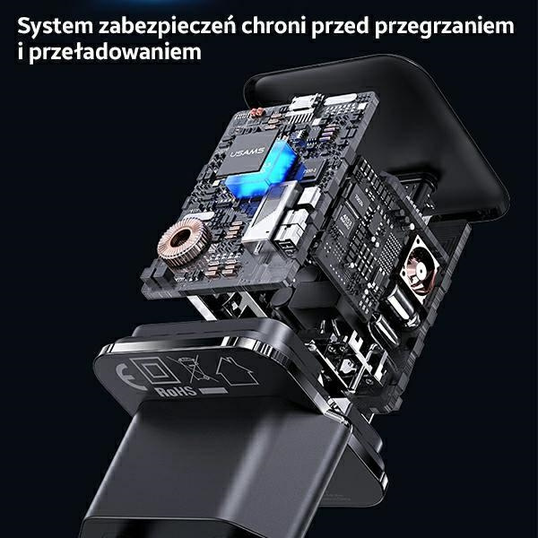 Ładowarka USAMS USB-C Lightning 30W PD3.0 +QC3.0 Fast Charging +kabel U63 USB-C/Lightning czarny