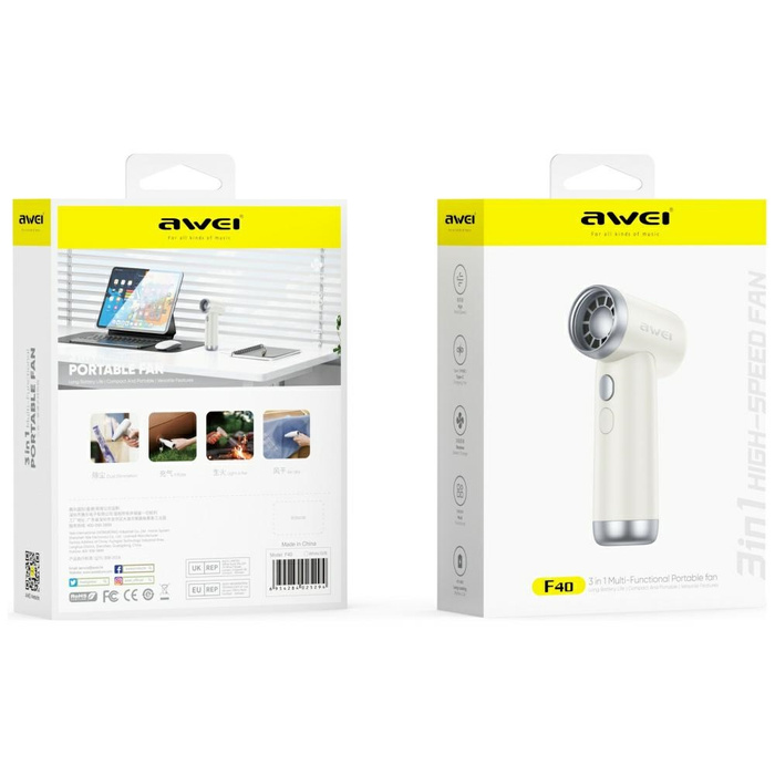 Wielofunkcyjny wiatrak AWEI F40 3w1      3300mAh biały