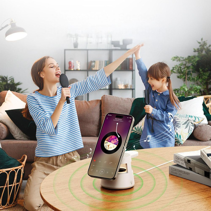 Ładowarka indukcyjna Duzzona W23 5w1 z głośnikiem Bluetooth i podświetleniem zgodna z MagSafe 15W czarna