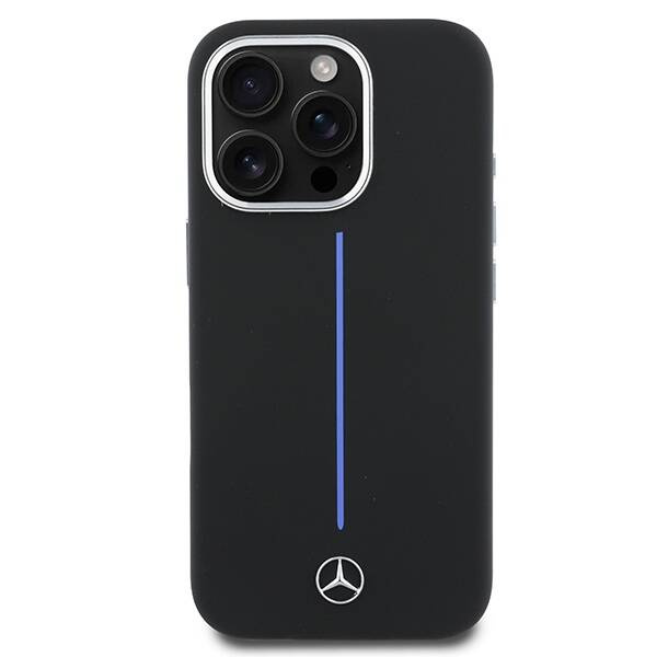 Etui Mercedes iPhone 16 Pro Max 6.9" czarny/black hardcase Silicone Blue Stripe MagSafe