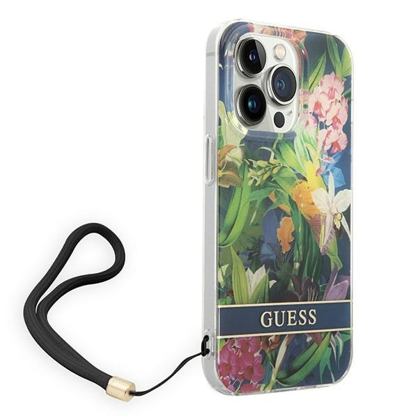 Etui GUESS Apple iPhone 14 Pro Max Flower Strap Niebieski Hardcase