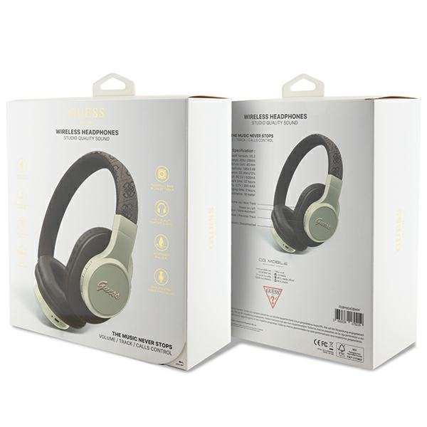 Guess słuchawki nauszne Bluetooth GUBH604GEMW brązowy/brown 4G Script